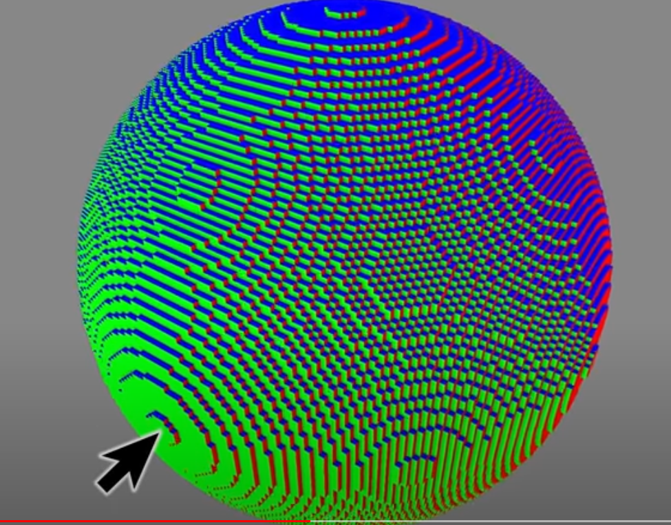 A screenshot from a video talking about approximating spheres with voxels